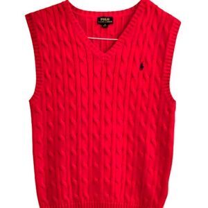 NWOT Polo Ralph Lauren Boy's Medium (10-12) Cable-Knit Red Cotton Sweater Vest